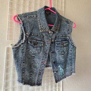 Cropped Studded Denim Vest S Punk y2k